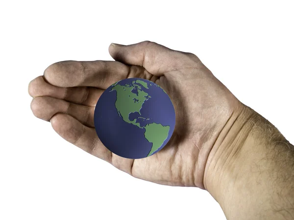 Blue and Green globe cradled in hand — Stock Photo, Image