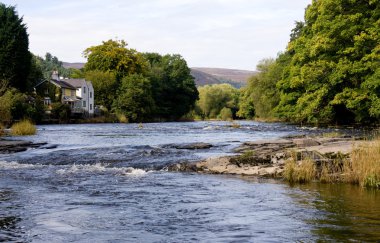 Wide river scene in Wales clipart