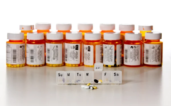 Horizontal drug bottles — Stock Photo, Image