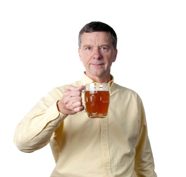 Middle aged man with pint of beer clipart