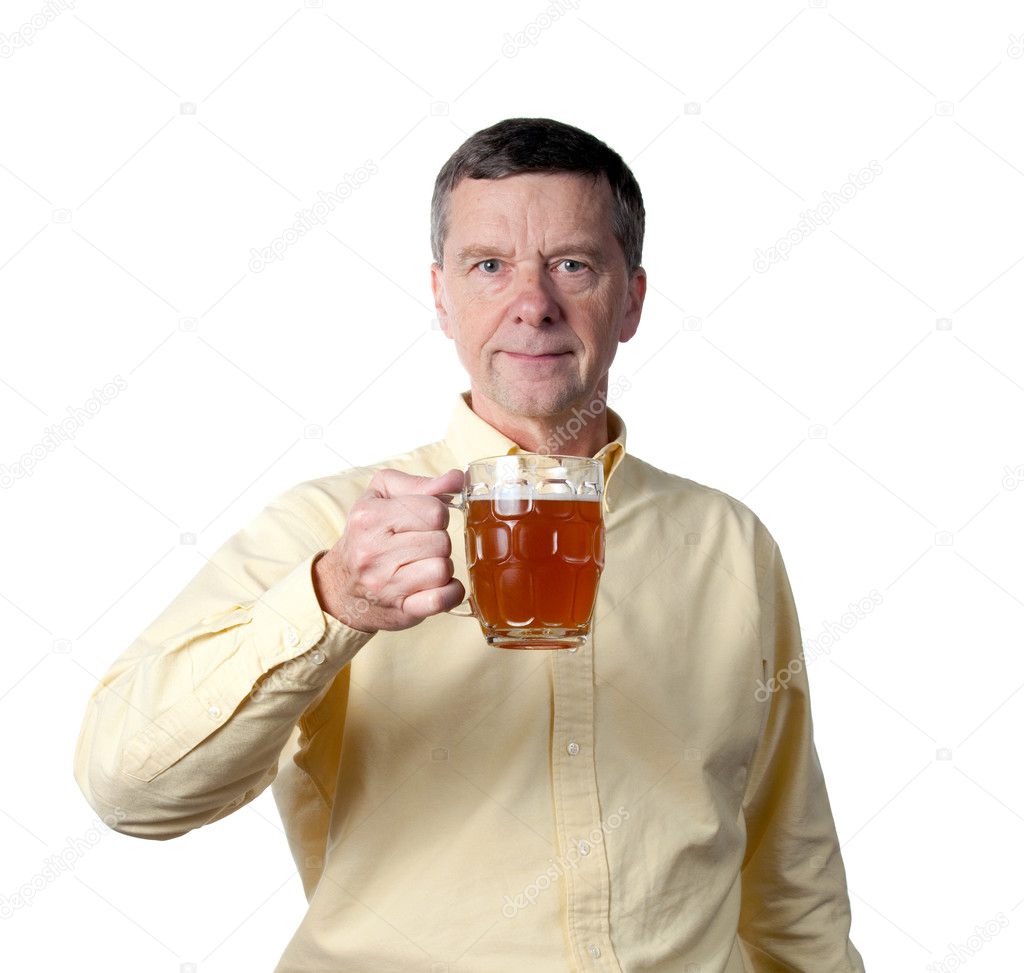 Middle aged man with pint of beer