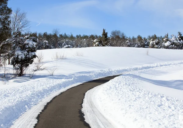 Estrada vazia limpa de neve — Fotografia de Stock