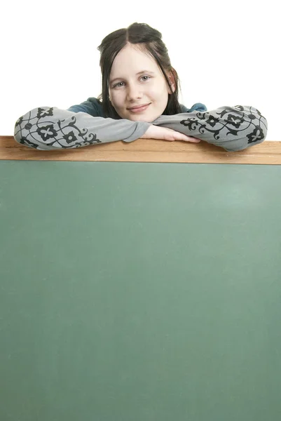 Cute teen with blank chalkboard — Stock Photo, Image