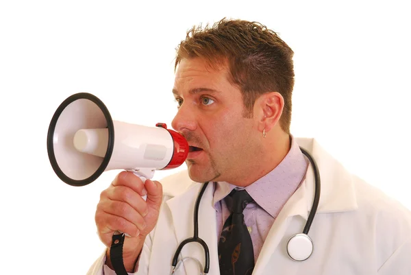 Doutor com megafone — Fotografia de Stock