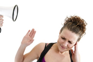 Woman yelled at by a megaphone clipart