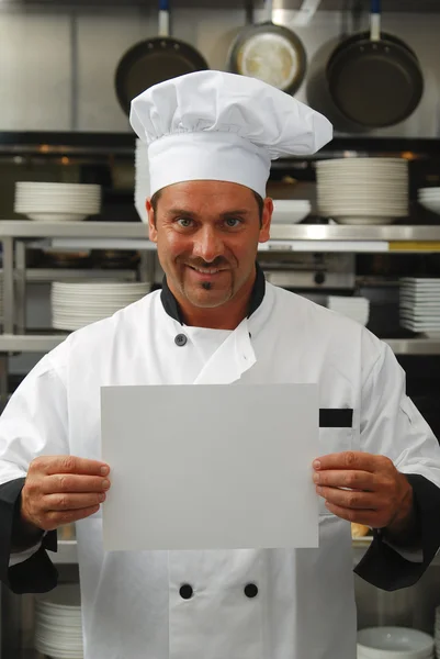 Chef con signo en blanco —  Fotos de Stock
