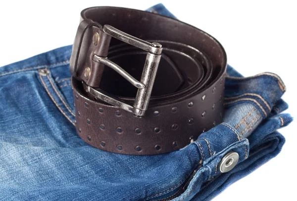 stock image Jeans and leather strap.