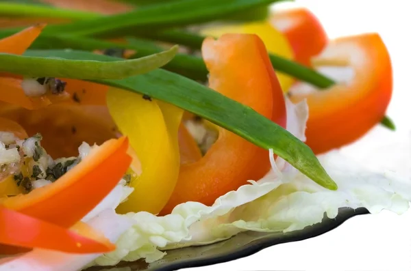 新鲜的蔬菜沙拉上一道菜。隔离 — 图库照片