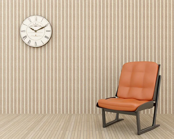 Óra a falon, és a szék — Stock Fotó