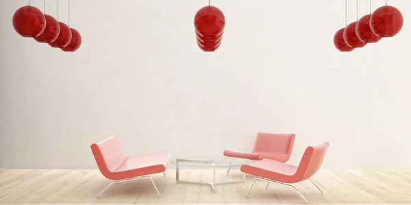 3 röda stol — Stockfoto