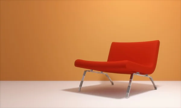 Roter Sessel und orangefarbene Wand — Stockfoto