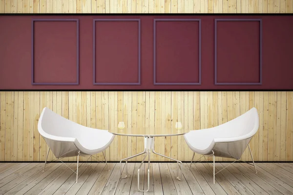 Dwa fotele w sali drewniane — Zdjęcie stockowe