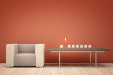 Red wall and armchair clipart