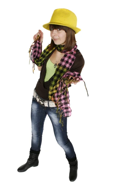 Meisje in geel hoed — Stockfoto