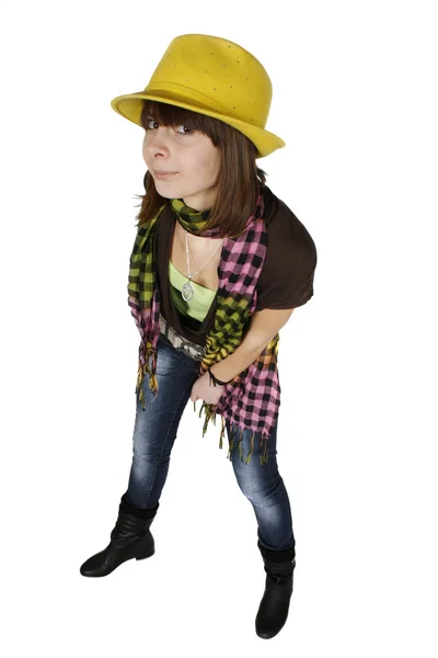 Mädchen mit gelbem Hut — Stockfoto