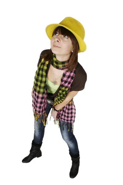 Girl in yellow hat — Stock Photo, Image