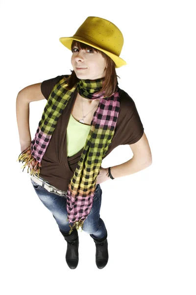 Dívka v žlutém klobouku — Stock fotografie