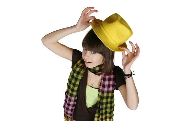 Girl in yellow hat — Stock Photo, Image