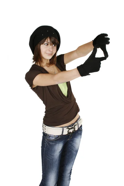 Meisje in zwart baret — Stockfoto