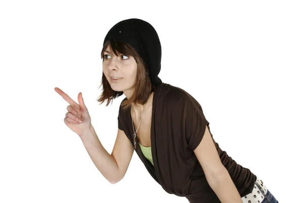 Vrouw in zwarte baret — Stockfoto
