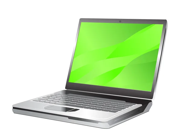 แล็ปท็อปสีเทาอ่อนที่มีหน้าจอสีเขียว — ภาพเวกเตอร์สต็อก