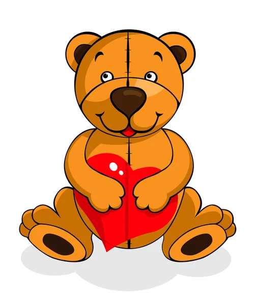 Plush bear with glass heart - Stok Vektor
