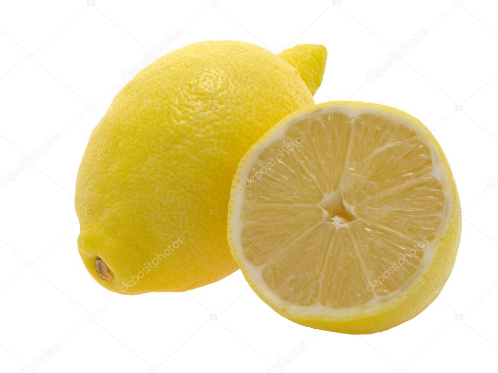 Yellow lemons on white