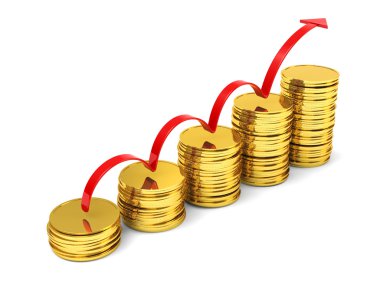 Stacks of gold coins with arrow clipart