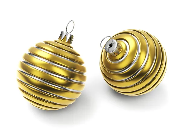 Due palle di Natale a strisce d'oro — Foto Stock