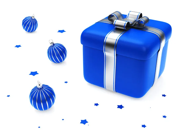 Caja de regalo con Blue Striped Christmas Bal — Foto de Stock