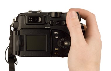 Digital Camera photo in a hand isolated clipart