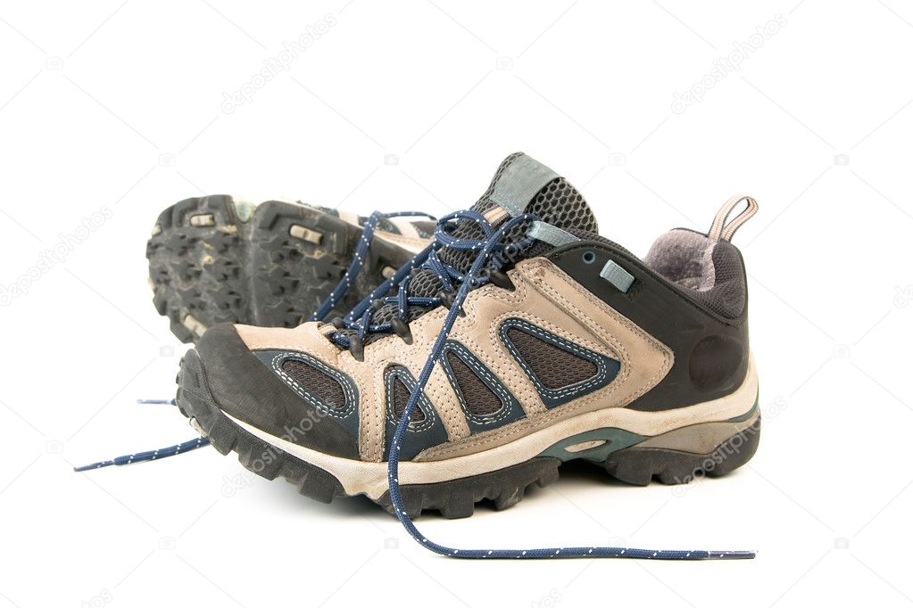 Clothes hiking boots or shoes isolated o
