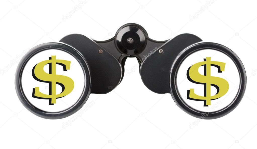 Isolated binoculars with money