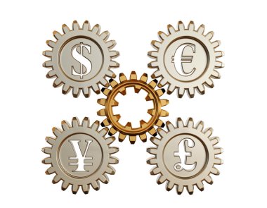 3D. Gear and currency symbols clipart