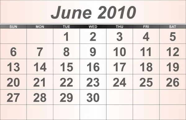 Июнь 2010 Календарь рабочего стола . — стоковое фото
