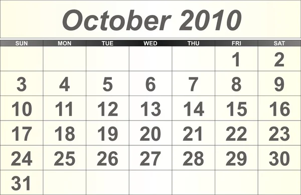 Октябрь 2010 Календарь рабочего стола . — стоковое фото
