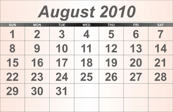 Αυγούστου 2010 ημερολόγιο επιφάνειας εργασίας. — Φωτογραφία Αρχείου