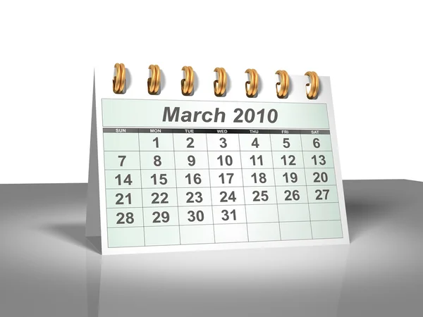 Március 2010 asztali naptár. — Stock Fotó