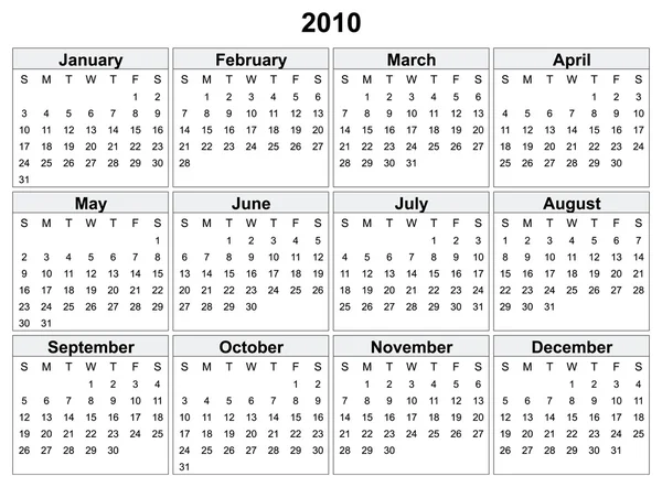 Kalender for 2010 år . – Stock-vektor