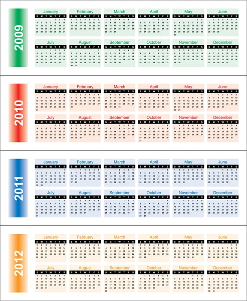 Calendrier des années 2009-2012 . — Image vectorielle