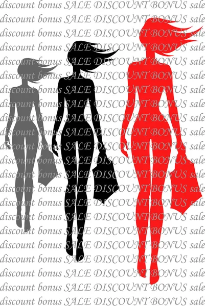 对文本的女孩 silhouettes — 图库矢量图片