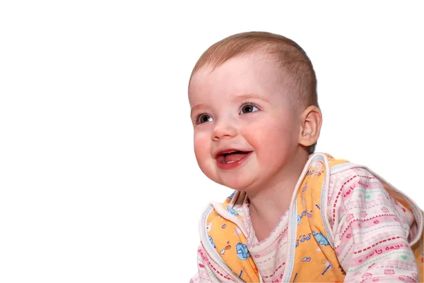 Alegre rindo bebê sobre branco — Fotografia de Stock