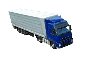 Isolated blue lorry with grey trailer (u clipart