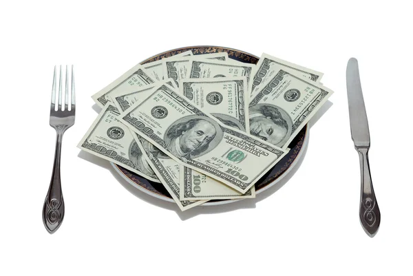 Δολάρια στο πιάτο — Φωτογραφία Αρχείου