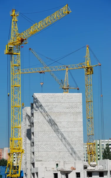 Group of yellow tower cranes — Stock Photo, Image