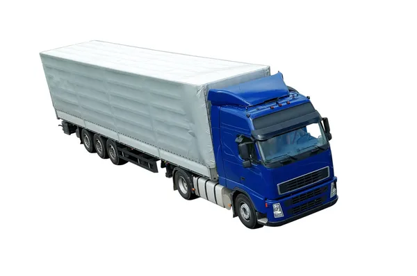 Isolierter blauer Lastwagen mit grauem Anhänger (u — Stockfoto