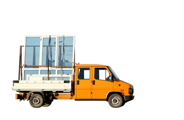 Truck delivering double-glazed winows — Stock Photo, Image