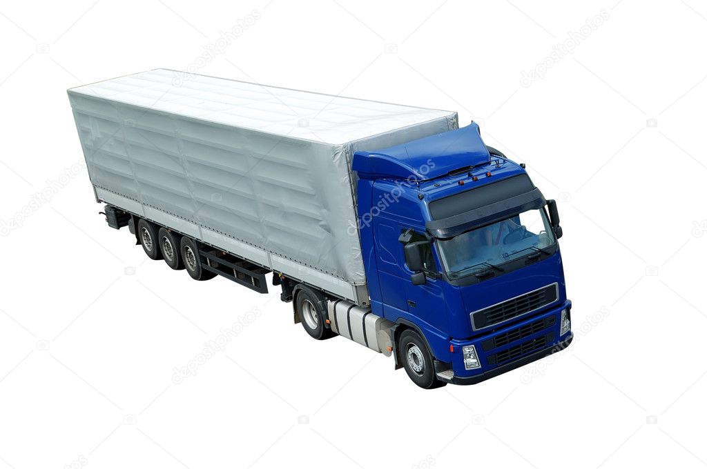 Isolated blue lorry with grey trailer (u