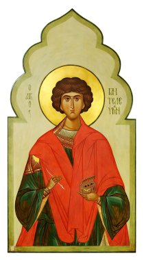 Icon on wood of the Saint Pantaleon (Pan clipart