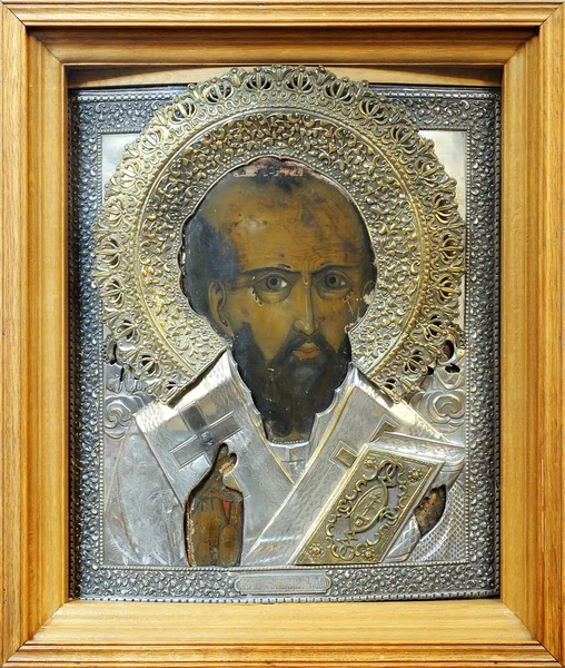 Alte ikone des heiligen nicolas — Stockfoto